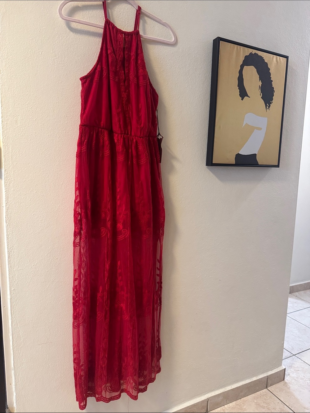 Haute Monde Red Lace Midi Dress